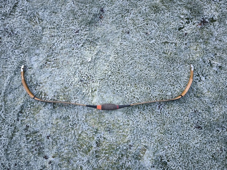 Khan, braced, on stone